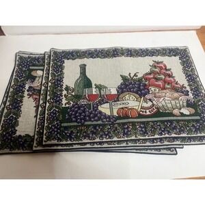 Vintage Tapestry Placemats Set of 4 Wine Cheese Grapes Still Life Kitchen Dining